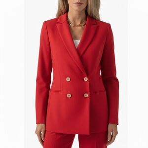 Saint + Sofia Two-Piece Blazer Jacket & Trouser Set In Red Size 2 XS